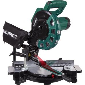VONROC Tronçonneuse - Scie à onglet - 1700W - Ø216MM - 4900 /min - Avec laser, rallonges de table et réglage de la profondeur - Lame de scie et serre-pièce inclus