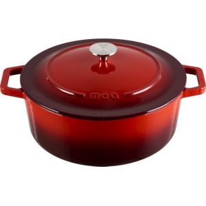 MOA Casserole en fonte - Capacité 7,2 litres - 30CM - Ronde - Toutes sources de chaleur - Egalement pour induction - Poids 7,3 kg - Rouge cerise - C30CB