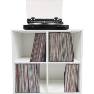 Meuble de rangement pour disques vinyles - rangement disques vinyles lp - bibliothèque - 4 compartiments - blanc