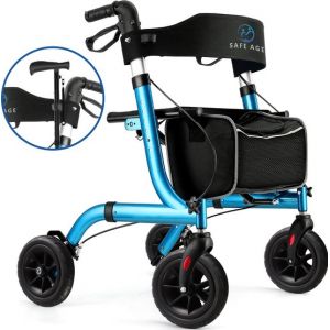 D&eacute;ambulateur SafeLife pliable avec fonction si&egrave;ge - pour usage int&eacute;rieur et ext&eacute;rieur - 61CM x 70CM x 82-95CM - Bleu