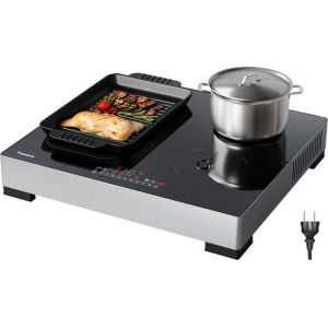 KitchenBrothers Plaque de cuisson &agrave; induction - Plaque de cuisson &agrave; induction autoportante - 60 cm - 4 zones - 1x Flexzone - 1 phase - Jusqu'&agrave; 3500W - Silver/RVS