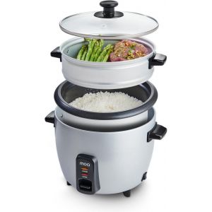 MOA Cuiseur de riz avec cuiseur vapeur 1,5 litre - Fonction chauffage - Revêtement antiadhésif - Lavable au lave-vaisselle - Petit - acier inoxydable