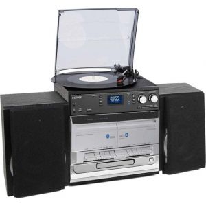 Tourne-disque r&eacute;tro - Denver - Avec enceintes - Radio DAB+/FM - Lecteur CD & double cassette - Bo&icirc;tier bois - USB/SD/AUX