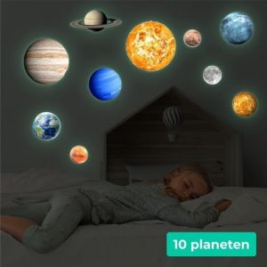 Nuvance - &Eacute;toiles phosphorescentes - Plan&egrave;tes - 10 pi&egrave;ces - Autocollants muraux pour chambre de b&eacute;b&eacute;