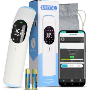 Thermomètre auriculaire infrarouge digital pour adultes, enfants et bébés - Thermomètre de fièvre frontale - App. incluse