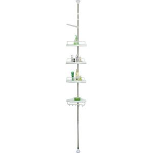 Porte-douche télescopique chromé, réglable de 155 à 320 cm, avec porte-serviettes supplémentaire