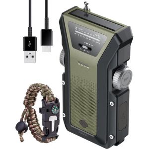 ODESSEY Radio d'urgence solaire rembobinable - 4 000mAh Powerbank - Lampe de poche - Radio portable - Kit d'urgence