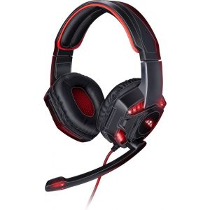Casque de jeu No Fear - éclairage LED inclus - câble de 1,5 m - casque avec microphone - conception supra-auriculaire - robuste et confortable - noir/rouge