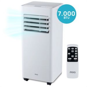 Climatiseur mobile - MOA - 3-en-1 - D&eacute;shumidificateur et Ventilateur - t&eacute;l&eacute;commande - classe &eacute;nerg&eacute;tique A - pour pi&egrave;ces jusqu'&agrave; 60m&sup3; - Blanc