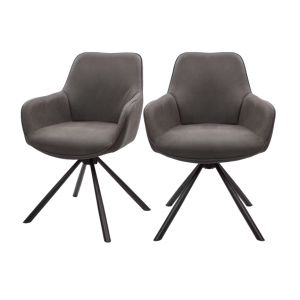 Dutchbone Oliver Chaise de salle &agrave; manger pivotante 57x60x86 cm - Microfibre Anthracite - Lot de 2