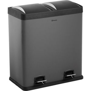 Homra NEVIQ Poubelle à tri sélectif AVEC 2 compartiments - Capacité 2 x 30 L - Poubelle à pédale duo - Gris