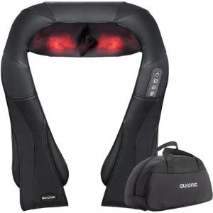 Auronic Shiatsu Massage Cushion - Appareil de massage &eacute;lectrique pour la nuque - Appareils de massage - Nuque et &eacute;paules - Infrarouge - Housse de transport incluse - Noir