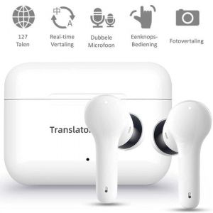 Shine Translation Computer - Appareil de traduction vocale - Ecouteurs sans fil blancs - Ecouteurs avec fonction de traduction - Bluetooth 5.0 - 127 langues et 97% de précision - Batterie de 24 heures