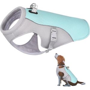 Veste r&eacute;frig&eacute;rante pour chien (Bleu, M) - Veste r&eacute;frig&eacute;rante pour chien - Veste r&eacute;frig&eacute;rante pour chien - Gilet r&eacute;frig&eacute;rant - Avec anneau en D r&eacute;glable - Manteau respirant en maille pour chien - Protection UV - Harnais r&eacute;frig&eacute;rant - Plein air, randonn&eacute;e,