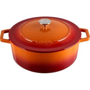 Casserole en fonte - MOA - 5,7 L - 26cm - Ronde - Toutes sources de chaleur - Egalement pour induction - Poids 5,8 kg - Orange Rouge