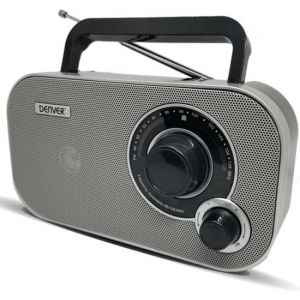 Denver FM Radio Retro - Fonctionne sur batterie ou sur secteur - Radio de cuisine - Radio portable - TR51 - Gris