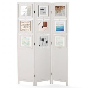 Coast Paravent avec 9 cadres photo rotatifs - 170 x 121 cm - Blanc & Nature - Paravent pliable en bois de Paulownia