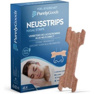PurelyGoods&reg; Bandelettes nasales - 45pcs - Pansements nasaux anti-ronflement - Respirer - Ecarteur nasal - Droit - Bandelettes nasales - Adh&eacute;sif puissant