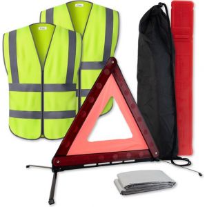 Kit de s&eacute;curit&eacute; automobile 4 pi&egrave;ces de Faas - triangle de danger, gilet de s&eacute;curit&eacute;, couverture de sauvetage - Accessoires requis dans les pays de vacances
