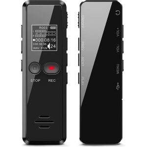 Auronic Enregistreur vocal num&eacute;rique - Dictaphone - Stockage 8GB - R&eacute;duction de bruit - Rechargeable par USB - Ecoute clandestine - Noir