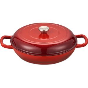 MOA Poêle en fonte - Poêle à induction - Poêle en fonte - Capacité 3,5L - Ø 30 cm - Toutes sources de chaleur - Poids 5,6 kg - Émail - Rouge cerise