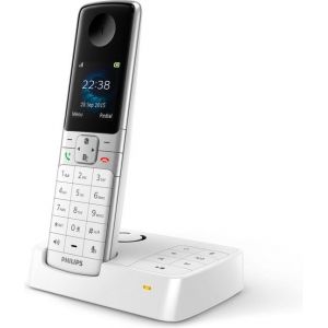 T&eacute;l&eacute;phone sans fil Philips D6351W avec r&eacute;pondeur - &Eacute;cran 1,8" - R&eacute;pertoire jusqu'&agrave; 100 noms - Reconnaissance des num&eacute;ros et verrouillage - Plug & Play - Blanc