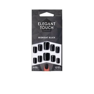 Elegant Touch - Core Colour Nails With Glue Squoval Midnight Black 24 U