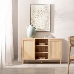 Buffet avec porte coulissante en bois couleur naturelle et bambou naturel Timor