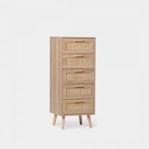 Chiffonnier pour enfants en bois de couleur naturelle et en rotin naturel Tahiti