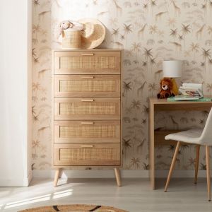 Chiffonnier enfant en bois couleur naturelle et rotin naturel Tahiti