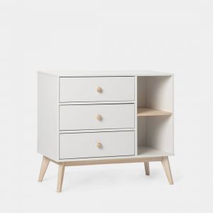 Commode laqué en blanc avec 3 tiroirs et 2 espaces de rangement Luke