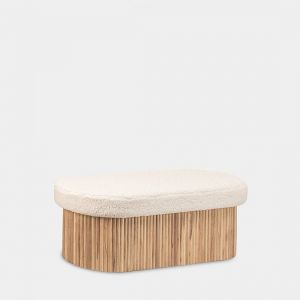 Banc avec rangement en bois de paulownia et mouton blanc Naira