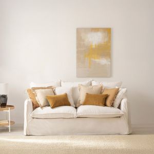 Canapé déhoussable 3 places en lin blanc cassé Bruna