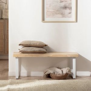 Banc en bois de chêne avec pied en métal blanc Alys