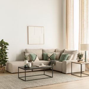 Canapé d'angle 3,5 places + puff personnalisable Loft