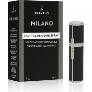 Travalo Milano Atomizer Travel Refill U-Change System TSA Approved Reusable Airtight Easy Fill Mini Pump er Lightweight Portable Vegan Leather with Polished Metal Outer Shell Black 0.17oz Unisexe