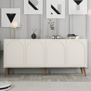 Lister - buffet 4 portes design arrondi crème 180x81cm