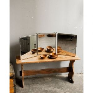 Miroir triptyque en m&eacute;tal et verre n&deg;896
