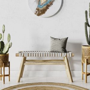 Banc 2 places 90 cm tress&eacute; en macram&eacute; et branche de teck - kira