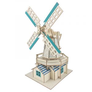 Puzzle 3d en bois. Moulin &agrave; vent hollandais. 77 pi&egrave;ces.