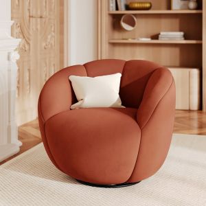 Fauteuil pivotant en velours rouge rouge brique - ys&eacute;
