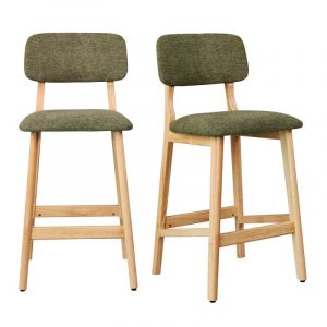 Cliff-tabouret de bar en bois naturel et tissu trendy sauge (x2)