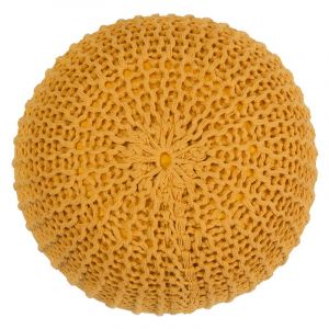 Pouf tricot rond en coton jaune moutarde d40 cm - elisa