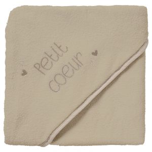 Cape de bain 100x100 cm petit c&oelig;ur - sortie de bain b&eacute;b&eacute; xl