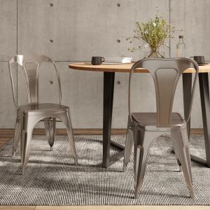 Lot de 2 chaises en m&eacute;tal chrom&eacute; - indus