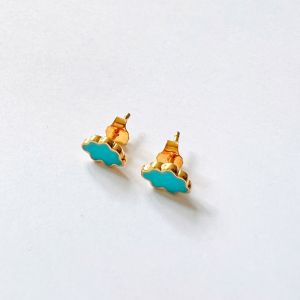 Boucles d'oreilles nuage bleu or