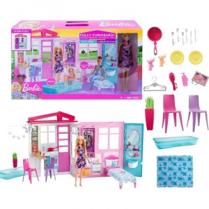 Maison de poup&eacute;e barbie avec accessoires et poup&eacute;e