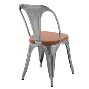Lot de 2 chaises en m&eacute;tal chrome et cuir synth&eacute;tique marron - charly