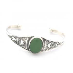 Bracelet touareg m&eacute;daillon vert