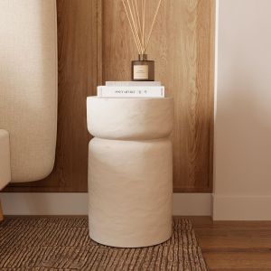 Table d'appoint ronde en b&eacute;ton blanc d30 cm - tahiti